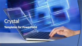  Presentation with database - PPT theme consisting of emerging technologies - hand using laptop with database background and a teal colored foreground