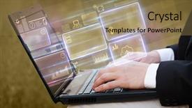  Presentation with database - Audience pleasing PPT theme consisting of emerging technologies - hand using laptop with database backdrop and a coral colored foreground