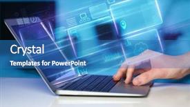  Presentation with emerging technologies - Presentation design having emerging technologies - hand using laptop with database background and a teal colored foreground