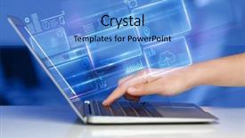  Presentation with emerging technologies - Colorful slide set enhanced with emerging technologies - hand using laptop with database backdrop and a light blue colored foreground