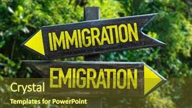 Presentation with immigration - Audience pleasing PPT layouts consisting of emigration signpost with forest background backdrop and a tawny brown colored foreground