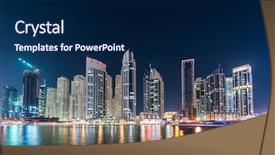  Presentation with marina - Beautiful presentation design featuring emirates - dubai marina skyscrapers during night backdrop and a navy blue colored foreground