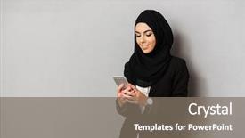  Presentation with phone - Colorful presentation theme enhanced with emirates - portrait of a smiling young backdrop and a gray colored foreground