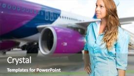  Presentation with airlines - PPT layouts featuring emirates airlines - smiling hostess with airplane background and a gray colored foreground