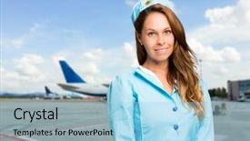  Presentation with airlines - Slides with emirates airlines - smiling hostess with airplane background and a light blue colored foreground