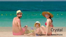  Presentation with family - Cool new slides with family on beach two year old toddler boy playing with beach toys with mother and father on beach backdrop and a coral colored foreground