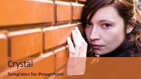  Presentation with vintage interior brick wall - Slide set enhanced with emo love - beautiful girl waiting against brick background and a red colored foreground