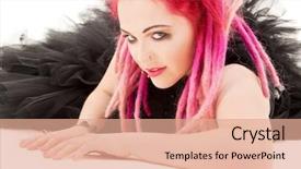  Presentation with pop art pink hair - PPT theme having emo love - picture of bizarre pink hair background and a coral colored foreground