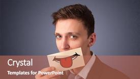  Presentation with happy birthday card brother - Cool new PPT theme with emoticon guys - happy pretty woman holding card backdrop and a coral colored foreground