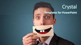  Presentation with funny - Colorful presentation theme enhanced with emoticon guys - happy pretty woman holding card backdrop and a ocean colored foreground