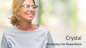  Presentation with eye glasses looking at world - Amazing slides having emotion nature - middle age senior hispanic woman backdrop and a  colored foreground