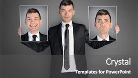  Presentation with faces - Colorful presentation enhanced with emotion satisfaction - business man with different faces backdrop and a dark gray colored foreground