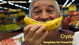  Presentation with gold man smile - PPT theme with emotion satisfaction - senior man smiling with banana background and a tawny brown colored foreground