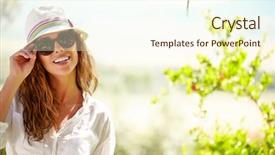  Presentation with hat - Theme featuring emotion satisfaction - smiling summer woman with hat background and a cream colored foreground