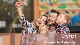  Presentation with bowling - Colorful slide deck enhanced with emotion strik - family taking selfie at bowling backdrop and a coral colored foreground