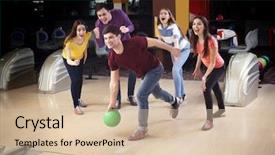  Presentation with tae kwon do taekwondo club - PPT theme consisting of emotion strik - friends having fun at bowling background and a soft green colored foreground