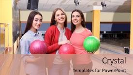  Presentation with bowling - Audience pleasing PPT theme consisting of emotion strik - friends having fun at bowling backdrop and a coral colored foreground