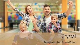  Presentation with tenpin bowling - Theme with emotion strik - happy family sitting on floor background and a coral colored foreground