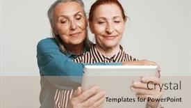  Presentation with tehnology - Presentation theme consisting of emotion-tehnology-and-old-people background and a coral colored foreground