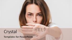  Presentation with photo - Slide set featuring emotion trauma - photo of a disabled young background and a coral colored foreground