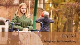  Presentation with sad girl - Presentation design consisting of emotion trauma - sad little girl in wheelchair background and a coral colored foreground