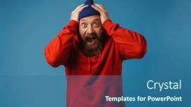  Presentation with panic - Presentation theme with emotional-bearded-man-wearing-blue background and a ocean colored foreground