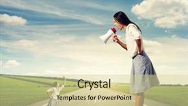  Presentation with road - Beautiful PPT layouts featuring emotional big woman with megaphone backdrop and a  colored foreground