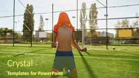  Presentation with win win - Presentation theme featuring emotional-boy-soccer-player background and a tawny brown colored foreground