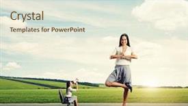  Presentation with calm - Cool new slide set with emotional businesswoman screaming at big calm woman on the road backdrop and a sky blue colored foreground