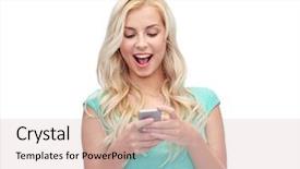  Presentation with teenage girl - PPT theme having emotional connection - emotions expressions technology and people background and a  colored foreground