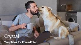  Presentation with bond - Audience pleasing slide deck consisting of emotional connection - pet owner receiving a kiss backdrop and a dark gray colored foreground