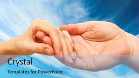  Presentation with subtle - Audience pleasing presentation consisting of emotional connection - two hands - woman backdrop and a light blue colored foreground