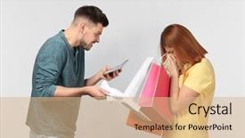  Presentation with wife - Slides consisting of emotional cost - angry man scolding his wife background and a coral colored foreground