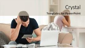  Presentation with cost - Beautiful PPT theme featuring emotional cost - depressed couple with money problems backdrop and a soft green colored foreground