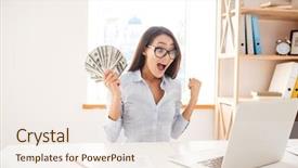  Presentation with white - Audience pleasing PPT theme consisting of emotional cost - image of businesswoman dressed backdrop and a  colored foreground