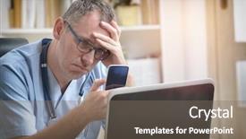  Presentation with overworked - PPT theme having emotional crisis - overworked doctor sitting in his background and a gray colored foreground
