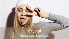  Presentation with emotions - PPT theme enhanced with emotional girl beautiful modern model shows tongue emotions on face white background background and a coral colored foreground