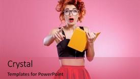  Presentation with pretty girl - Presentation theme having emotional girl wearing in glasses background and a  colored foreground