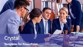  Presentation with team working together - Amazing slides having emotional intelligence - business people office life backdrop and a ocean colored foreground