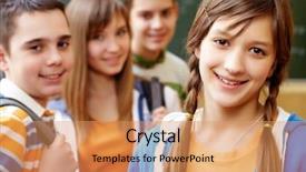  Presentation with confident - PPT theme consisting of emotional intelligence - confident student looking at camera background and a coral colored foreground