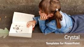  Presentation with child girl reading a book - Cool new presentation theme with emotional intelligence - cute young girl lying backdrop and a coral colored foreground