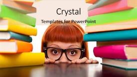  Presentation with emotional intelligence - Slides enhanced with emotional intelligence - funny schoolgirl peeking behind books background and a coral colored foreground