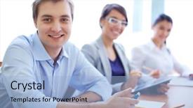  Presentation with student veteran - Cool new PPT theme with emotional intelligence - portrait of handsome student looking backdrop and a light blue colored foreground