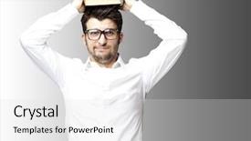  Presentation with glasses - PPT theme enhanced with emotional intelligence - portrait of young man background and a light gray colored foreground