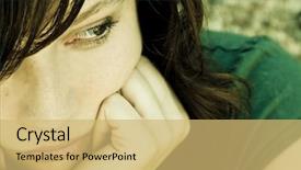  Presentation with lactation young woman breastfeeding - Colorful slide deck enhanced with emotional intelligence - thoughtful young woman with pensive backdrop and a yellow colored foreground