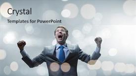  Presentation with handsome - Presentation featuring emotional intelligence - young handsome businessman with hands background and a light gray colored foreground