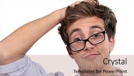  Presentation with emotional intelligence - Colorful slides enhanced with emotional intelligence - young man wearing glasses making backdrop and a coral colored foreground