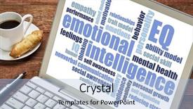  Presentation with emotional intelligence - PPT theme consisting of emotional intelligence eq word cloud background and a light blue colored foreground