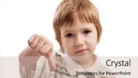  Presentation with human - Cool new PPT theme with emotional kids - human child hand gesturing thumb backdrop and a  colored foreground