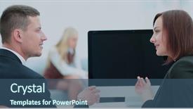  Presentation with young business people - Colorful PPT theme enhanced with emotional leadership - image of two young business backdrop and a ocean colored foreground